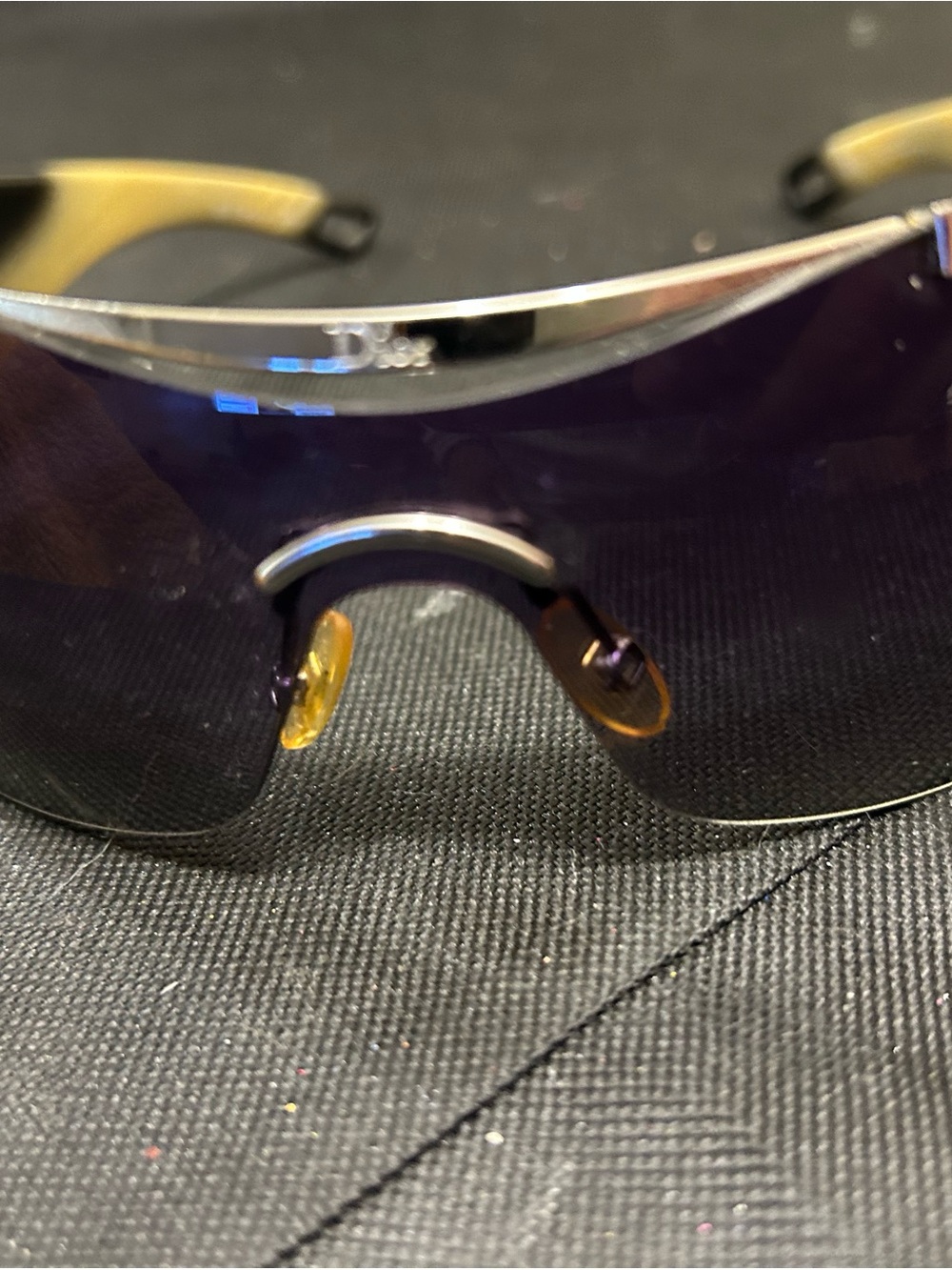 Dior Shield Sunglasses - Purple Gradient Lenses with Yellow Nose Pads